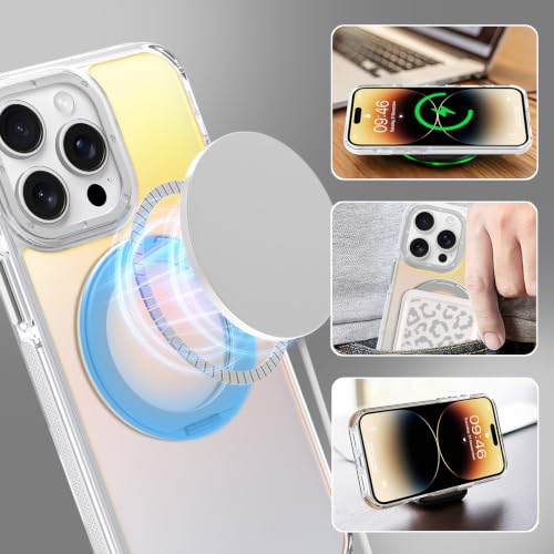Image of Magnetic for iPhone 14 Pro Case with 360 Stand [Compatible with Magsafe] [Fluorescent Design] [1 Screen Protector] Slim Translucent Matte Case for iPhone 14 Pro 6.1 inch, White