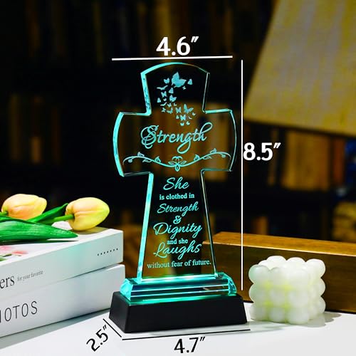 Image of Qianwei Crystal Cross Strength Inspirational Gift - Religious Catholic Baptism Communion Confirmation Gift for Women Sister