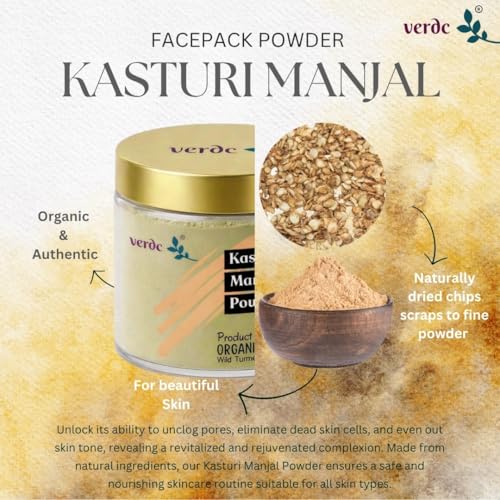 Image of 100% Natural Face Packs of Organic Kasturi Manjal & Red Sandalwood Powder for Beatiful Glowing Skin (50gm, 40 gm, Combo of 2)