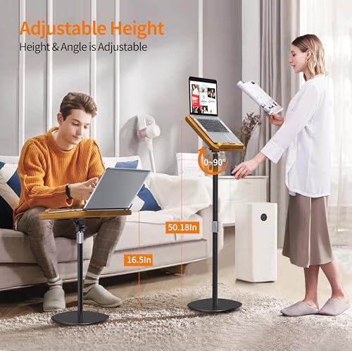 Image of NAMON 2-in-1 Dual-use Floor & Desktop Book Stand, 100% Solid Wood, Height Adjustable from 16.5 inch to 51 inch, Floor Reading Stand with Page Clip for Cookbooks, Sheet Music, Projector (with a T-Shaped)