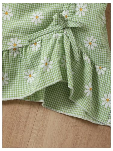 Floerns Toddler Girl's Floral Bow Shoulder Gingham Dress A Line Midi Ruffle Dresses4