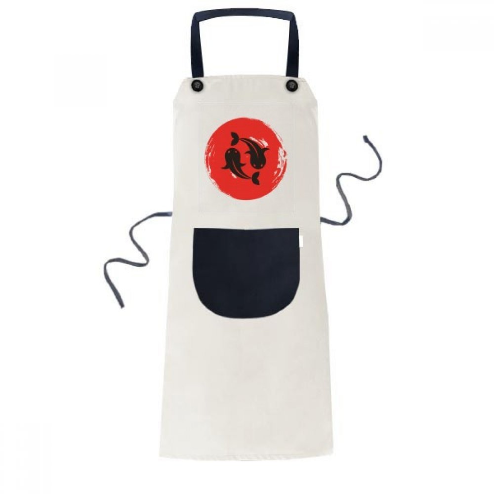 Tablier beige Goldfish Abstrait réglable avec poche pour cuisine japonaise