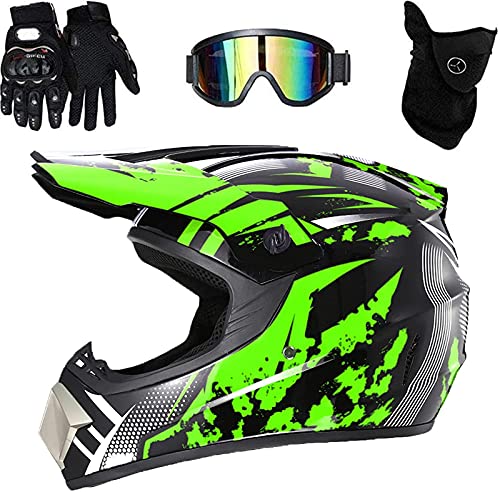 LVSENET Casque Moto Cross Homme Femme DOT Certifié Casque Intégral DH Enduro Dirt Bike ATV Quad Scooter Adulte Enfant Casque, Avec Lunettes Gants Masque (A,XL) Cover