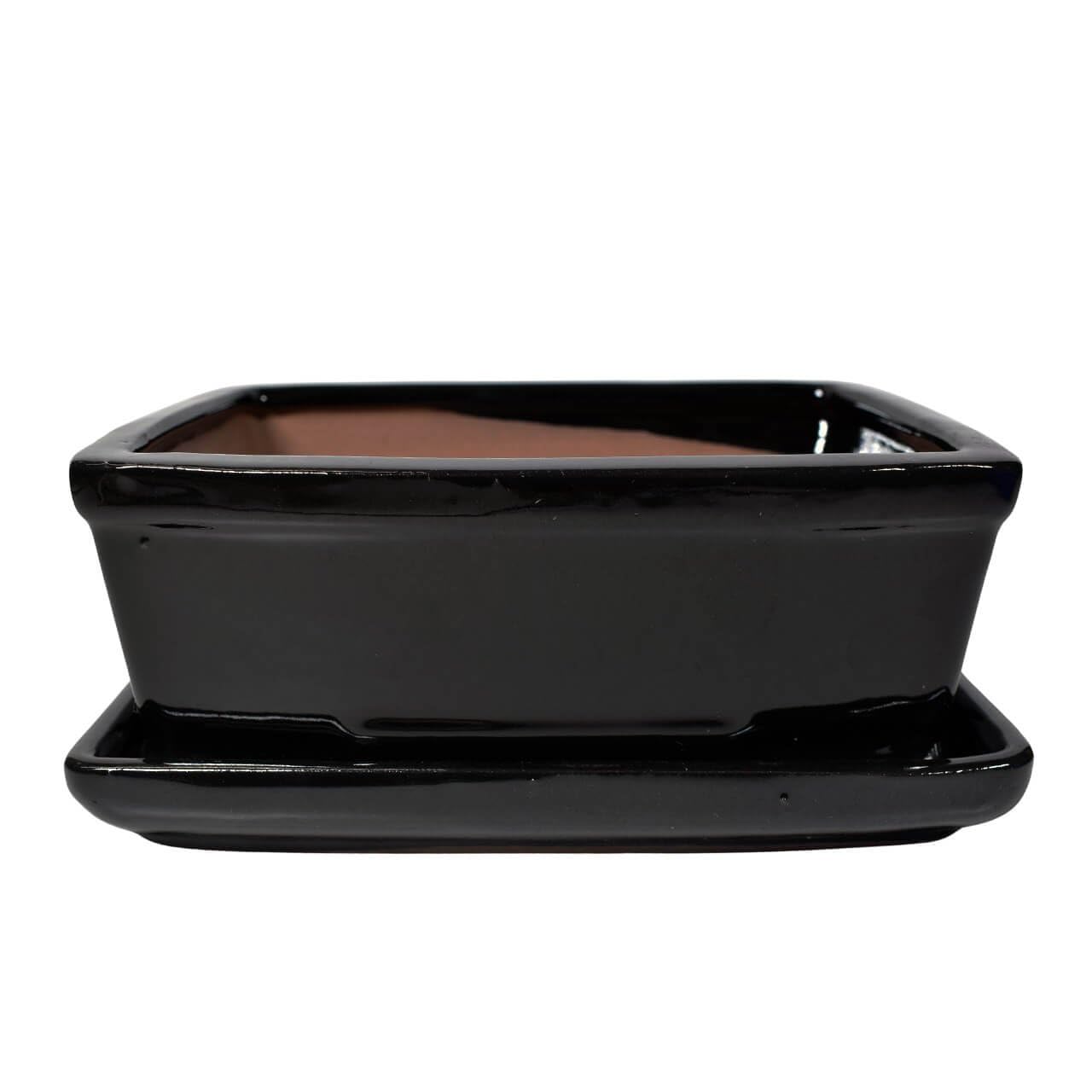 Ceramic Bonsai Pot - 180 x 145 x 70 - Black Rectangular Bonsai Tree Planter | With a Matching Drip Tray