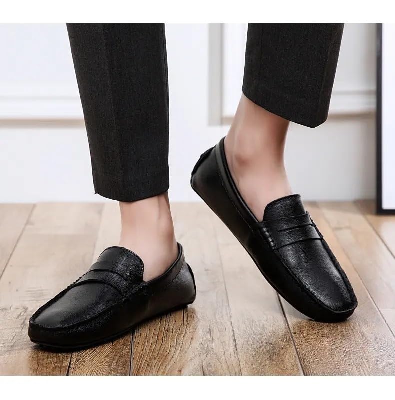 Mens Vintage Loafers Shoes Pu Leather Driving Loafers Prom Solid Color Round Toe Slip On2