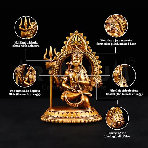 Image of Artarium Resin Ardhanarishvara Idol Ardhnarishwar Statue Shiv Parvati Idol Shiv Parvati Double Avatar Statue for Car Dashboard and Home Decor Showpiece (Ardhanarishvara Antique 3.93 Inch)