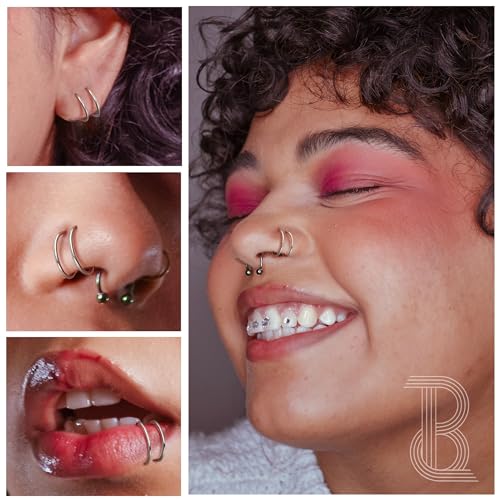 BodyBonita 2-8Pcs Softened 316L Stainless Steel Double Hoop Nose Ring for Single Piercing 22G 20G 18G Bendable Twist Spiral Nose Rings Hoops for Women 8mm 10 mm3