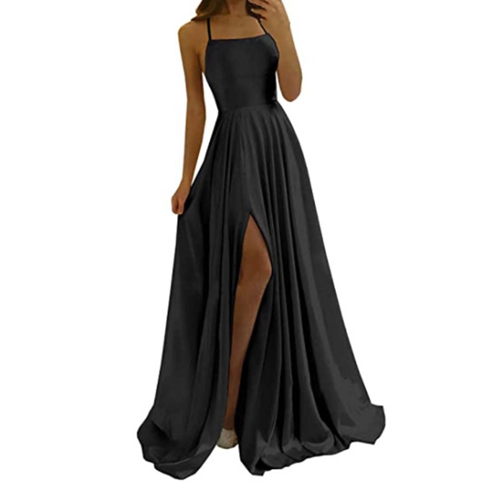 DeaAmyGline Abendkleid Damen Lang Spaghettiträger Kleider Rückenfrei Chiffon Kleid mit Schlitz Sexy Maxikleider Abendkleider Elegant Hochzeit Gast Ballkleid Partykleid Abiballkleider