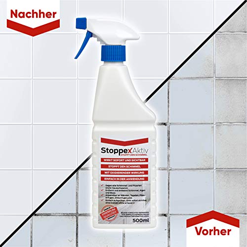 STOPPEX AKTIV Profi Schimmelentferner für Wand, Bad & Silikonfugen – Extra starkes, chlorhaltiges Anti-Schimmel Spray mit Stoppex Aktiv-Formel | Schimmelspray gegen Schimmel & Stockflecken 4