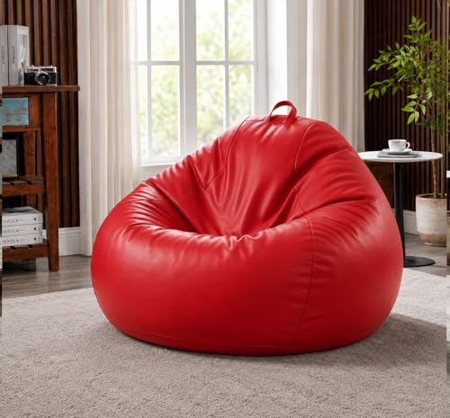 Image of Sattva Classic 2XL Bean Bag Chair with Beans Filled | Faux Leather Sofa Style Bin Bags Chair with Beans Filling | Comfort Beam Bag Sofa for Adults & Teens, Living Room & Office - Red