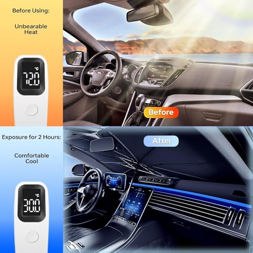 Image of Round Car Windshield Sun Shade - Foldable UV Protection Front Window Sun Shield | Reflective Heat Resistant Sun Visor | Universal Fit for Most Vehicles