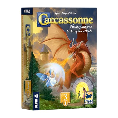 Devir Carcassonne: Dragones y Hadas – Expansión del Juego de Mesa con dragón, Hada, Portales mágicos y losetas estratégicas para 2-6 Jugadores (BGCARDHPS)
