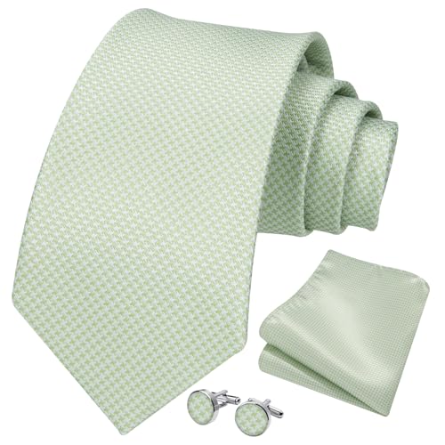 Image of HISDERN Ties for Men Stripe Plaid Tie Classic Necktie Pocket Square Cufflinks Set for Formal Wedding Business Party