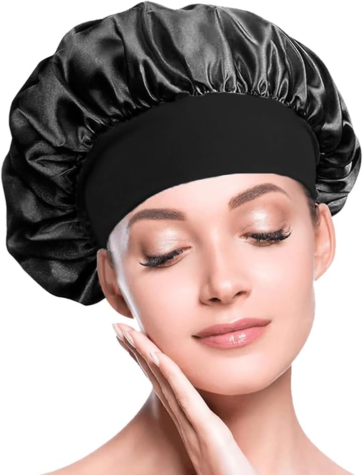 BIZBUY Satin Bonnet, Hair Bonnet for Sleeping, Night Hair Sleeping Caps with Wide Elastic Band, Silk Bonnet is Suitable for Long and Curly Hair