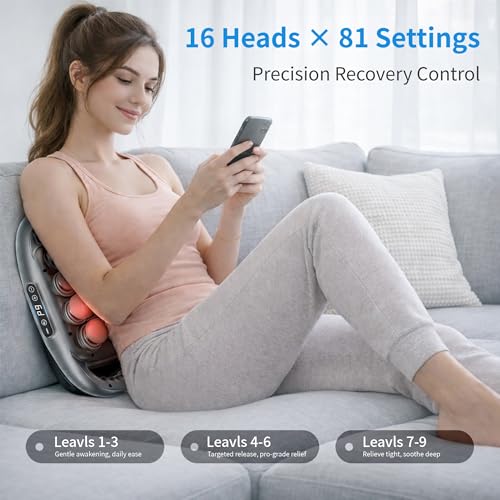 Binxalin 16 Head Deep Tissue Massage Gun, Handheld Percussion Massager for Back, Neck, Shoulders & Legs, 9 Modes, 9 Intensities, Muscle Recovery & Relaxation Gift for Men & Women