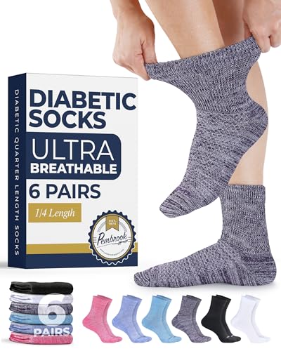 Image of Pembrook Knit Diabetic Socks for Men & Women - 6 Pairs, Wide Non Binding Neuropathy Socks for Women, Smooth Toe Seams