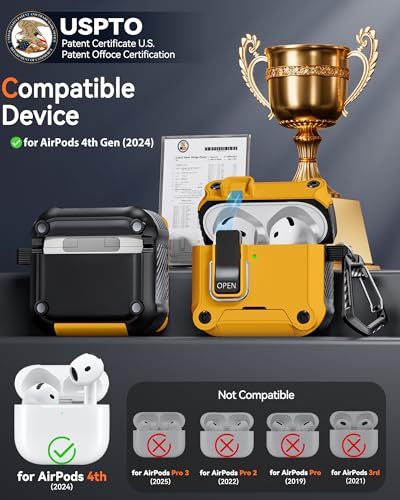 Image of Dual Safety Lock for AirPods 4 Case 2024, Compatible with MagSafe - Designed with Automatic Switch and Phone Stand, Includes a Cleaner & Keychain - Rugged Tough Hard Shell for Apple AirPods 4