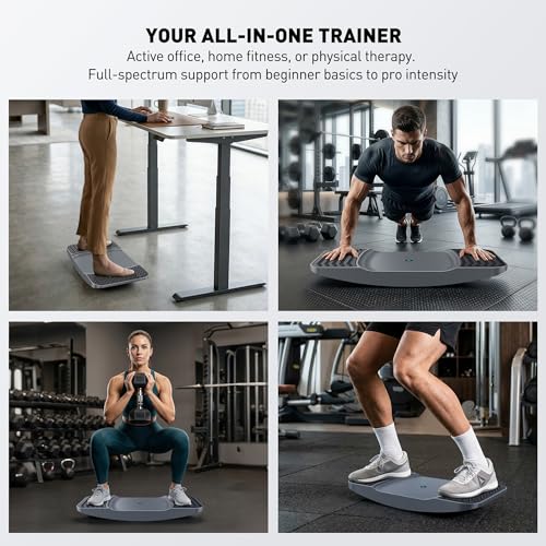Image of Standing Desk Balance Board - High-Rebound Comfort Core Wiggle Board for Active Standing - Lateral Tilt Exercise Board for Office Work with Washable TPE Massage Pads - 220 lbs, Gray