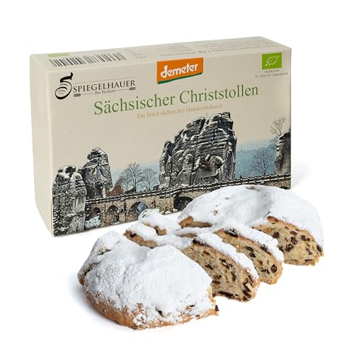 Bäckerei Spiegelhauer Demeter Christstollen Bio Stollen 1 kg aus Sachsen Stollen im Präsentkarton ohne Palmöl Stolle