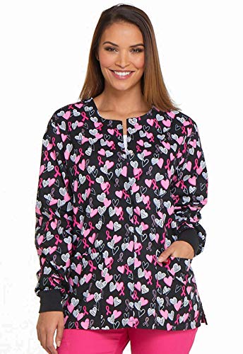 Dickies EDS Breast Cancer Awareness Snap Front Warm-Up Scrub Jacket, DK301, XS, Hope in My Heart