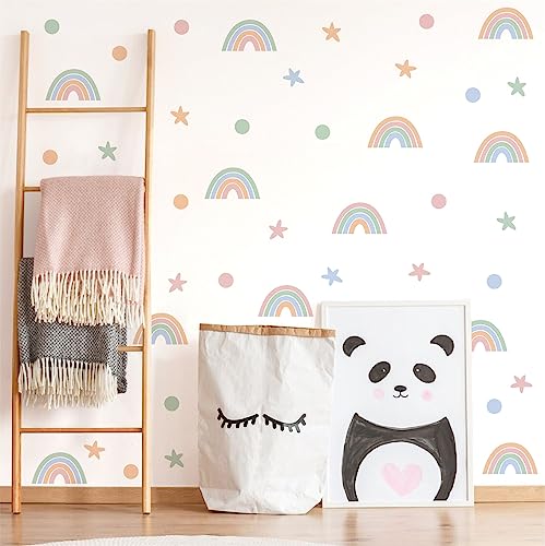 Colorful Rainbow Wall Stickers for Girls Bedroom Rainbow Wall Decal Star Wall Decals Kids Wall Stickers Vinyl Wall Sticker Peel and Stick Removable for Nursery Baby Room Living Room Decor - Image 3
