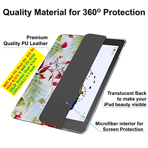 Image of DuraSafe Cases iPad 4 iPad 3 iPad 2-9.7 Inch [ iPad 4th / 3rd / 2nd Old Model ] A1396 A1416 A1430 A1403 A1458 A1459 A1460 A1395 A1397 Printed Hard Smart PC Transparent Back Cover - Birds & Flowers