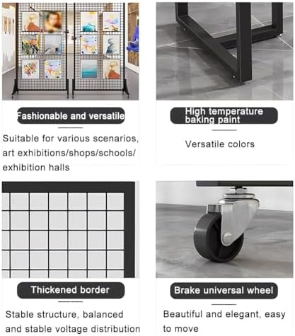 Mobile Gridwall Panel Display Stand - Metal Mesh Storage Rack with 4 Wheels & 20 Hooks - Freestanding Retail Display for Trade Shows & Art Exhibitions