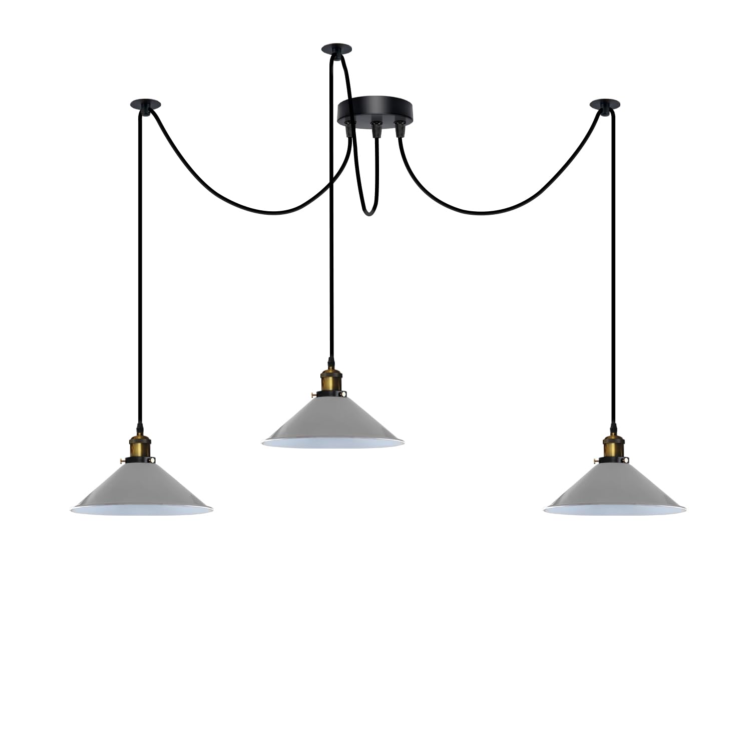DC VOLTAGE 3 Way Pendant Light Industrial Metal Cone Shade E27 Lamp Holder 195cm Height Adjustable Ceiling Hanging Spider Lighting Fixture for Restaurant, Cafe, Bar