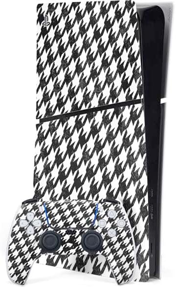 Skinit Decal Gaming Skin Compatible with PS5 Slim Digital Edition Bundle - Houndstooth Black/White Design
