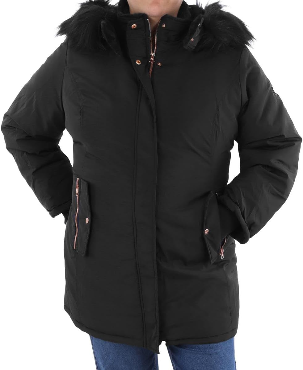 Jessica Simpson Womens Plus Insulated Faux Fur Hood Anorak Jacket at