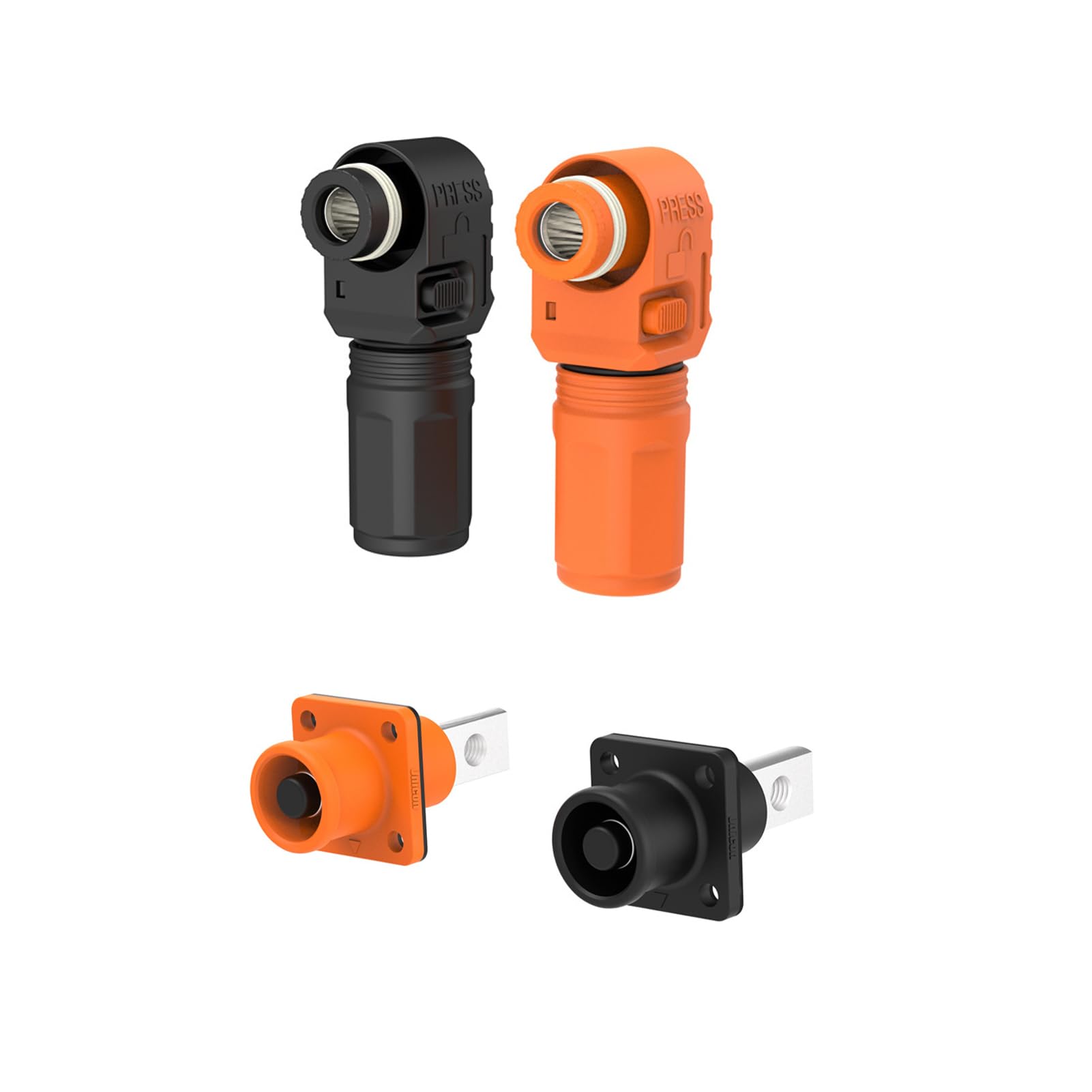 1 juego de conectores de almacenamiento de energía de batería, 200 A, 50 mm², conectores de alta corriente, terminal de enchufe rápido, enchufe de ángulo recto naranja y enchufe IP67, adaptador de