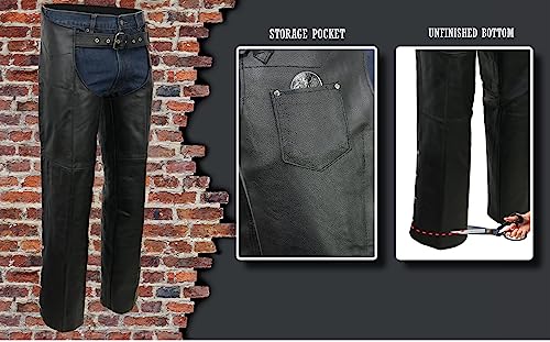 Event Biker EL1117BO Black Real Premium Leather Motorcycle Chaps for Men - Premium Leather Riding Chaps - 4X-Large