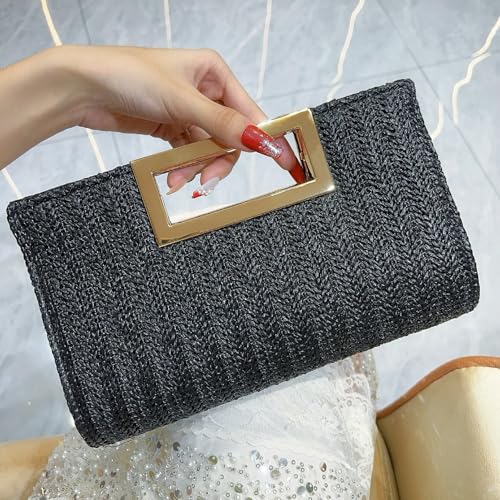 Image of Women Straw Drawstring Bucket Purse Small Tote Shoulder Handbag Hollow Out Cross-body Bag for Summer,Beach | Straw