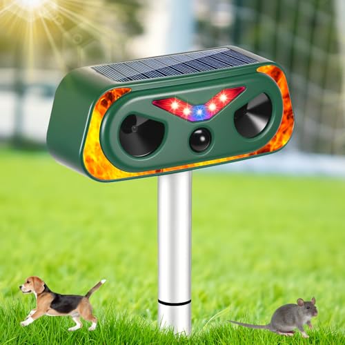 Répulsif pour chat pour jardin, répulsif à ultrasons avec détecteur de mouvement PIR et lumières à flamme LED, étanche IP66, répulsif contre les...