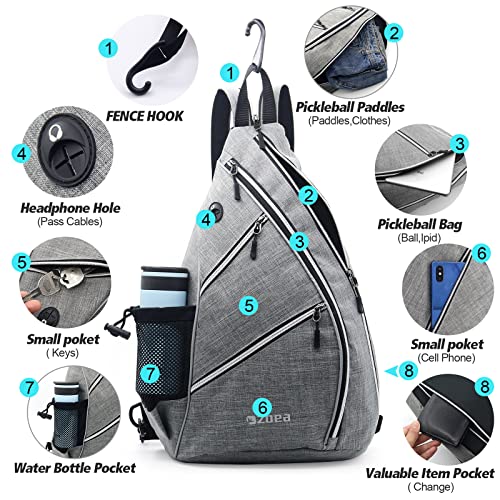 ZOEA Pickleball tas, sport Pickleball Sling Bag voor dames en heren, verstelbare Pickleball rugzak met hek haak waterfles houder, past op 4 peddels en al je andere spullen (bloem zwart), Zwart, L