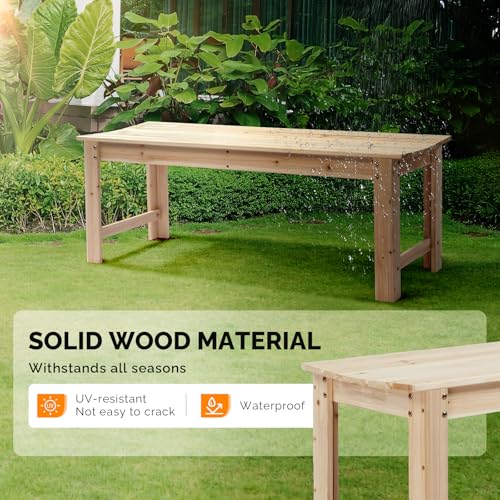 Image of VINGLI Outdoor Wood Bench, 48 inch Outdoor Bench Patio Wooden Bench Garden Bench Outdoor Backless Bench for Deck Patio (Natural)
