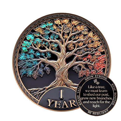 affirmation sobriety coin gift set  tree of life aa chip medallion with token capsule stand amp card  sobriety gifts for anniversary month amp year for men amp women in recovery 1 year