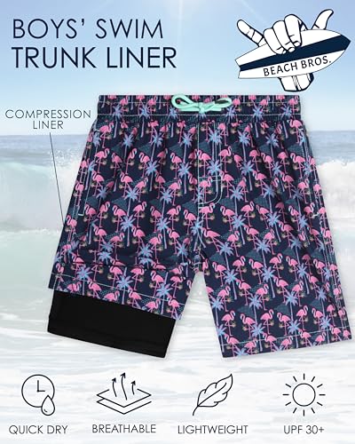 Beach Bros. Boys Swim Trunks with Compression Liner Quick Dry 4-Way Stretch Bathing Suit (Sizes: 8-14)2