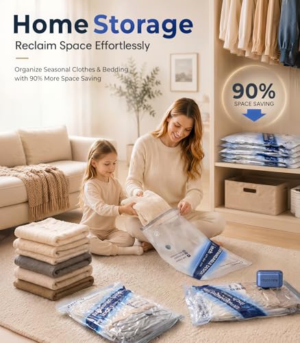 Image of 15-Pack Vacuum Storage Bags for Travel with 70KPA Rechargeable Pump,3 Sizes