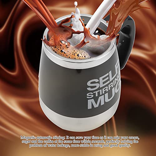 Self Stirring Coffee Mug, Automatic Stirring Coffee Mug Electric Mixing Mug Stainless Steel Magnetic Stirring Cup with Lid Battery Powered (Black)