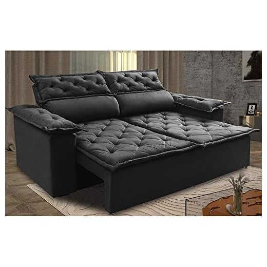 Sofá Retrátil e Reclinável Cama Inbox Compact 1,50m Tecido Suede Velusoft Preto