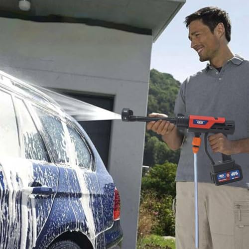 Image of OEM Portable Cordless Washer Gun 48V with Two 6 Ah Batteries, Extension Rod, Inlet Pipe, Foam Pot, Water Connector, Charger & Water Filter for Car, Home & Garden Cleaning