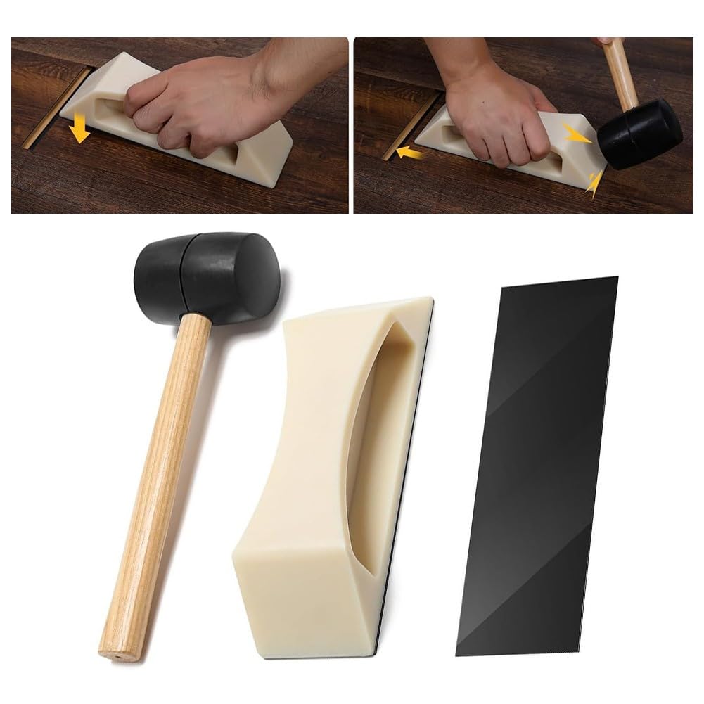 Kit di attrezzi per fissaggio pavimenti, kit di attrezzi per pavimenti in laminato, sollevatore in HDPE resistente con martello in gomma, cuscinetti lavabili per legno duro, LVP, riparazione SPC