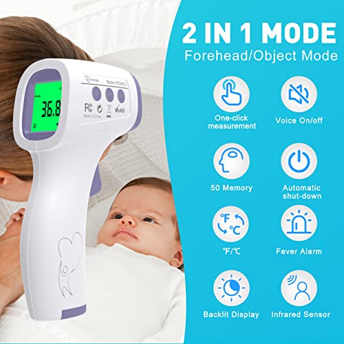 Image of Forehead Thermometer for Adults and Children, Non Contact Digital Infrared Thermometer for Kids, No Touch Temperature Gun Baby Body Thermometer with Instant Accurate Reading and Fever Alarm
