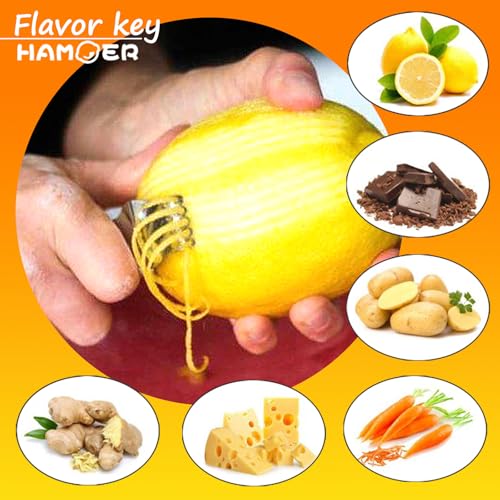 HAMOER Lemon Zester Tool with Channel Knife Citrus Twist Making Tool Ergonomic Curved Handle Gold-Black - Thumbnail 4