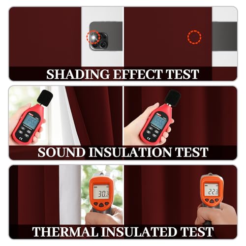 Yakamok Room Darkening 100% Blackout Curtains Grommet Window Treatments with 2 Thick Layers-Burgundy Red Thermal Insulated Drapes Set of 2 Panels for Bedroom Living Room 52 Inches by 84 Inches Length
