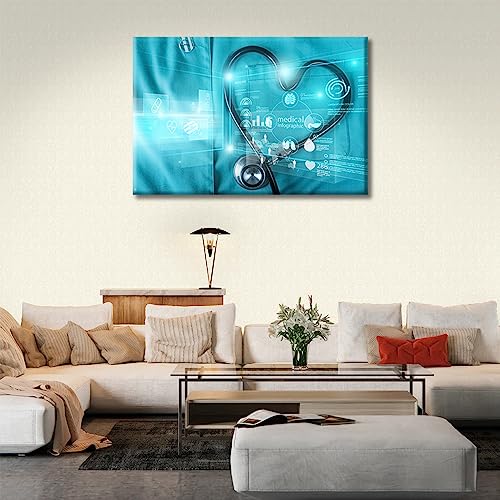 Image of TUMOVO Stethoscope Health Medical Technology Poster Office Decor Clinical Laboratory Wall Art 1 Panel Medical Artwork Posters and Prints Framed Ready to Hang, 24 inch Wx36 H