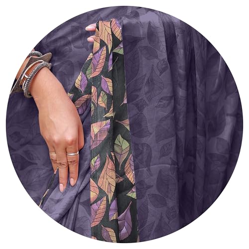 Image of MIRCHI FASHION Saree for Woman Chiffon Geometric and Leaf Printed | Lightweight Daily Regular Use Comfortable Women's Sari with Blouse Piece (Available in 15 Designs)