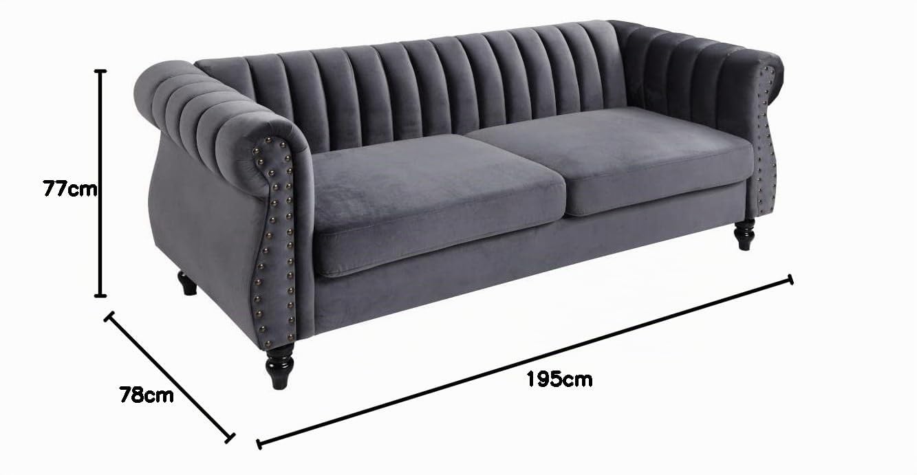 Chesterfield Trumbo - Sof√° de 3 plazas de terciopelo con efecto espejo