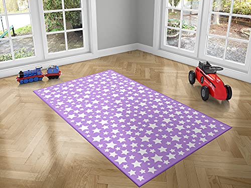Oedim Alfombra Infantil Estrellas Fondo Morado, 165x95cm, Moqueta PVC, Suelo vinílico, Suelo de Protección, Decoración del Hogar, Decoración para Habitaciones